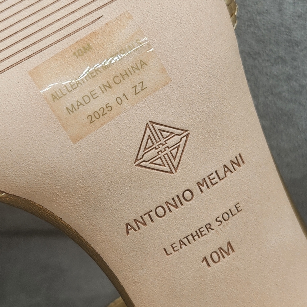 Antonio Melani Heeled Sandals 10 Golden Woven Leather Gretel Metallic New $140 - Picture 15 of 15
